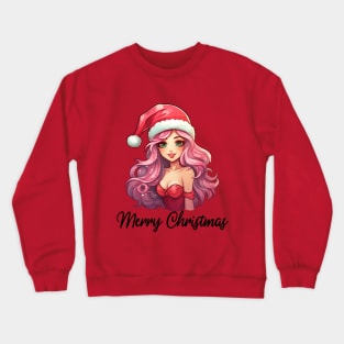 Pink Haired Girl - Merry Christmas (Black Lettering) Crewneck Sweatshirt